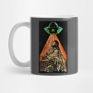 Jesus meets the UFO psychedelic religious pop art Mug